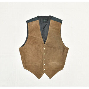 Stefano Man Men's Pearl Snap Vest V Neck Solid Leather Brown Size S VTG